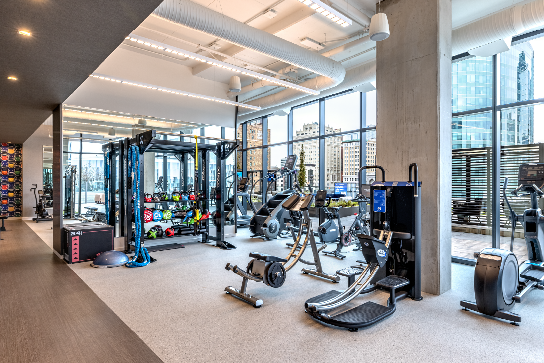 The Fitness Center at Three Light Luxury Apartments.
