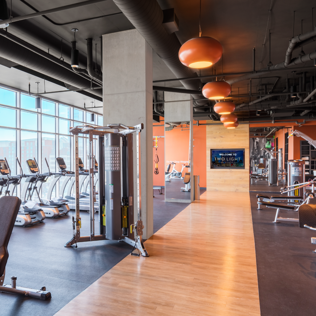 The fitness center at Two Light Luxury Apartments in downtown Kansas City, Missouri.